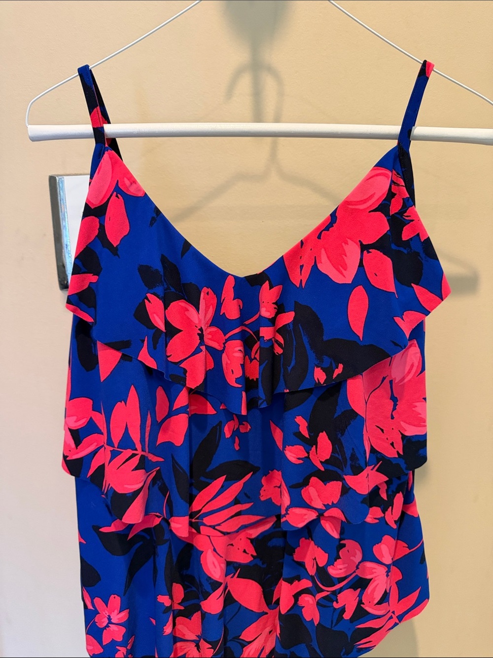Aqua Green Woman’s Tankini Top. Bright tropical floral print